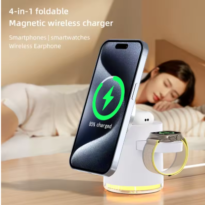 Prestige Pro 4 in 1 Wireless Charger, On The GO Fast Charging Dock Stand Night Light For Magsafe iPhone, Airpods, Apple Watch